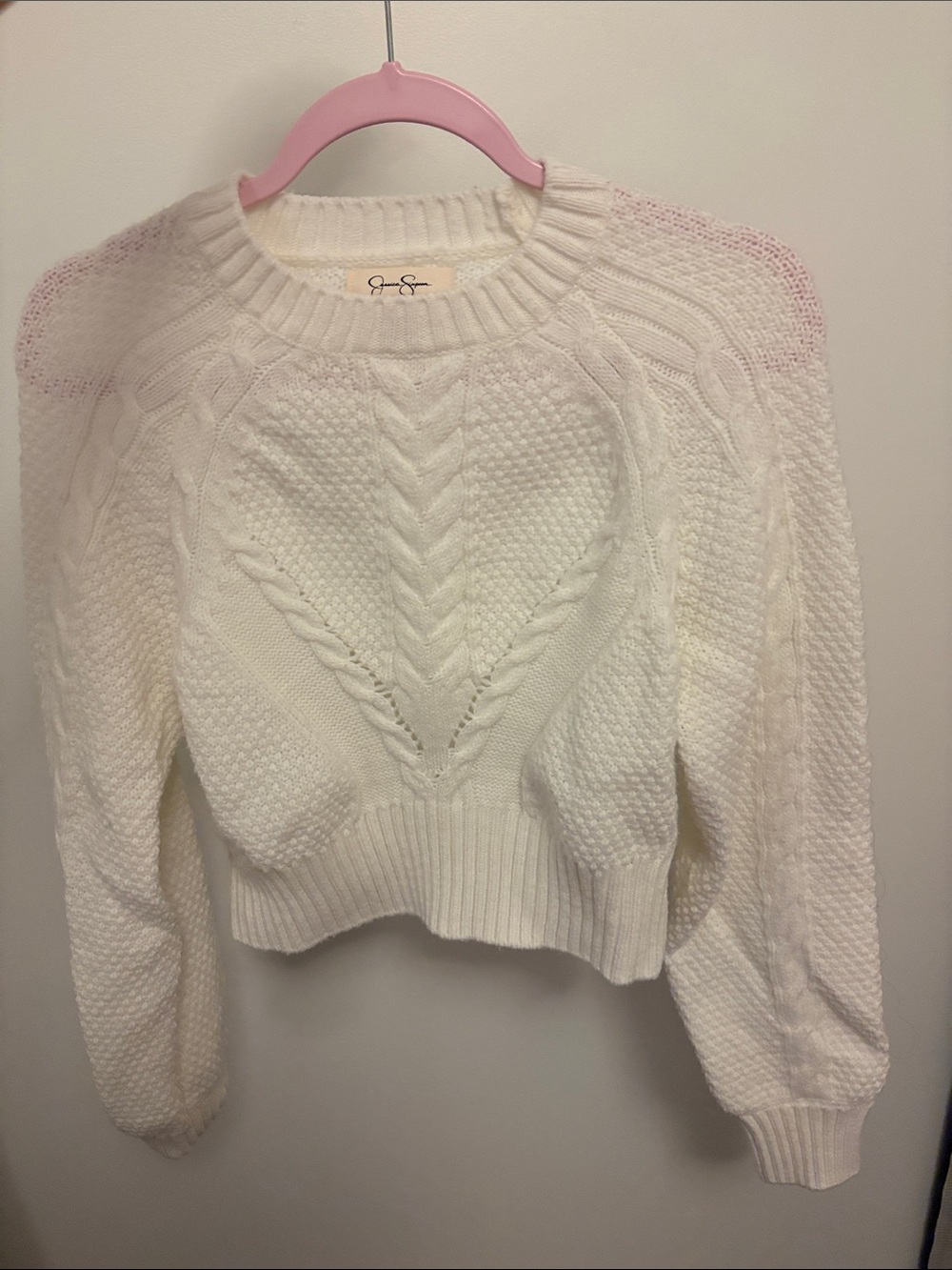 Jessica Simpson Cable-Knit Scoop Neck Crop Sweater